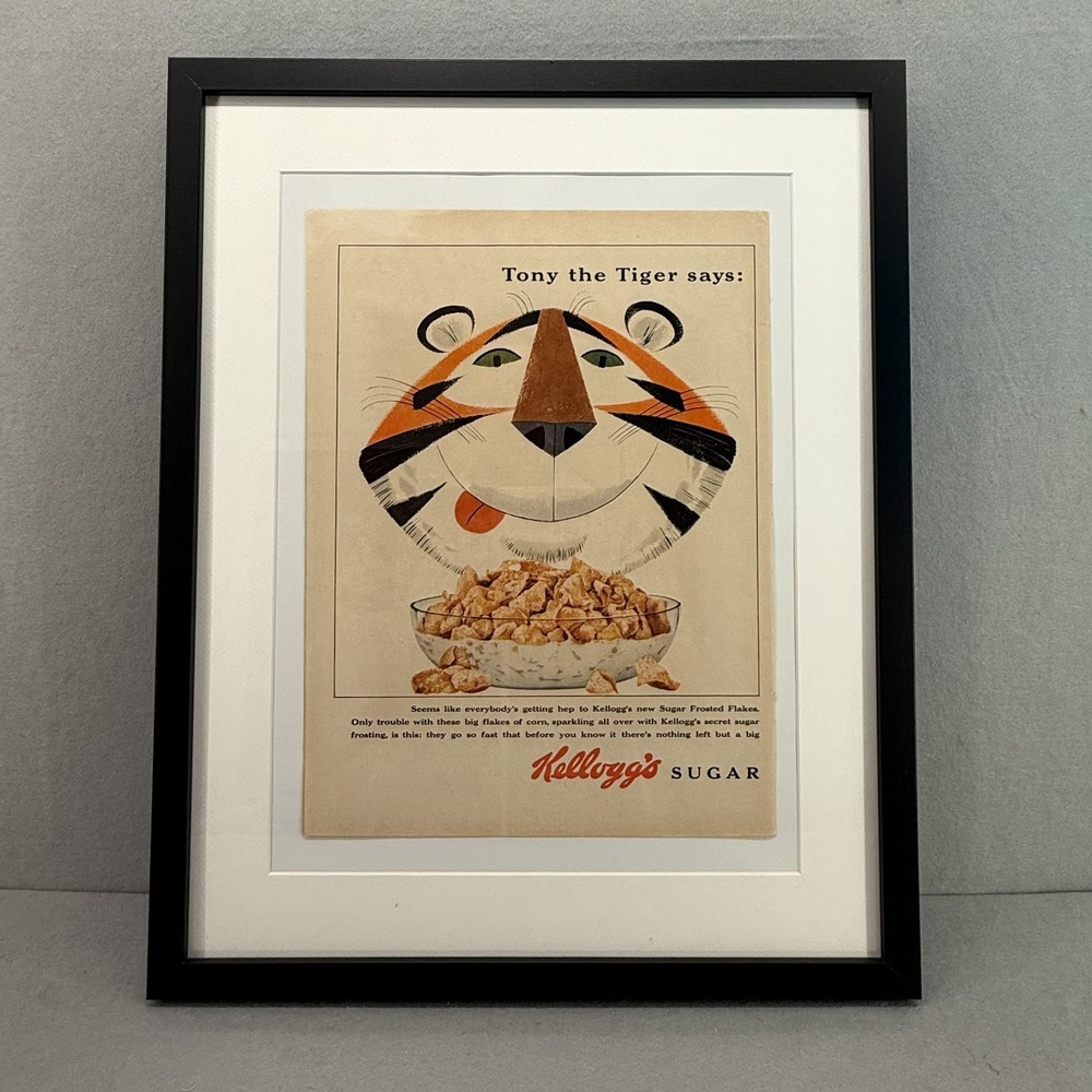 Framed Double-Sided 1953 Ad: Kellogg's Tony the Tiger / Libby's Pineapple